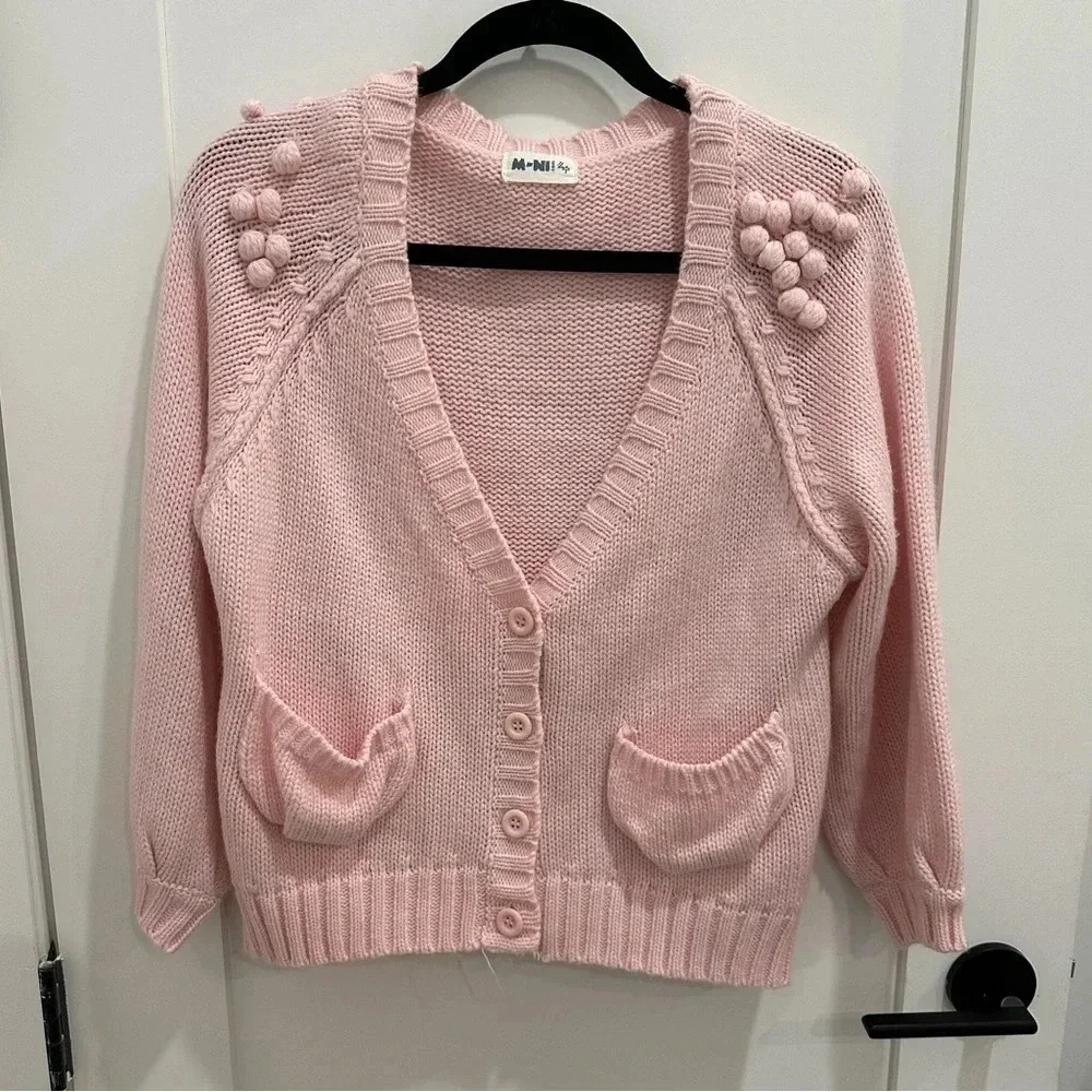 M-Ni Kawaii Japan Cute Pink Knit Cardigan Sweater